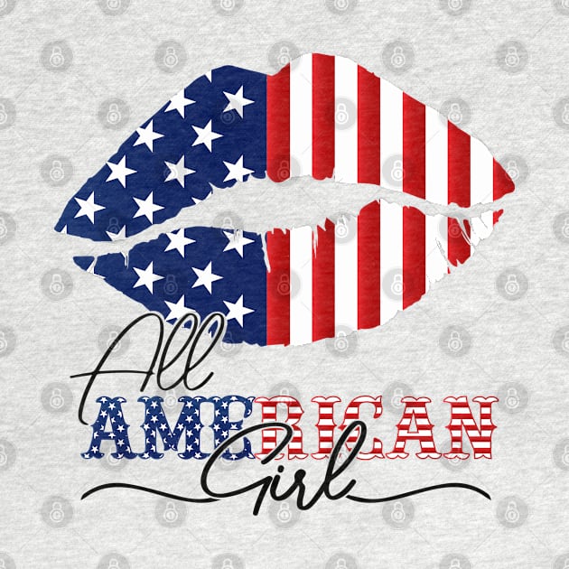 All American Girl 4th Of July Shirt Women lips USA Flag by Medaze